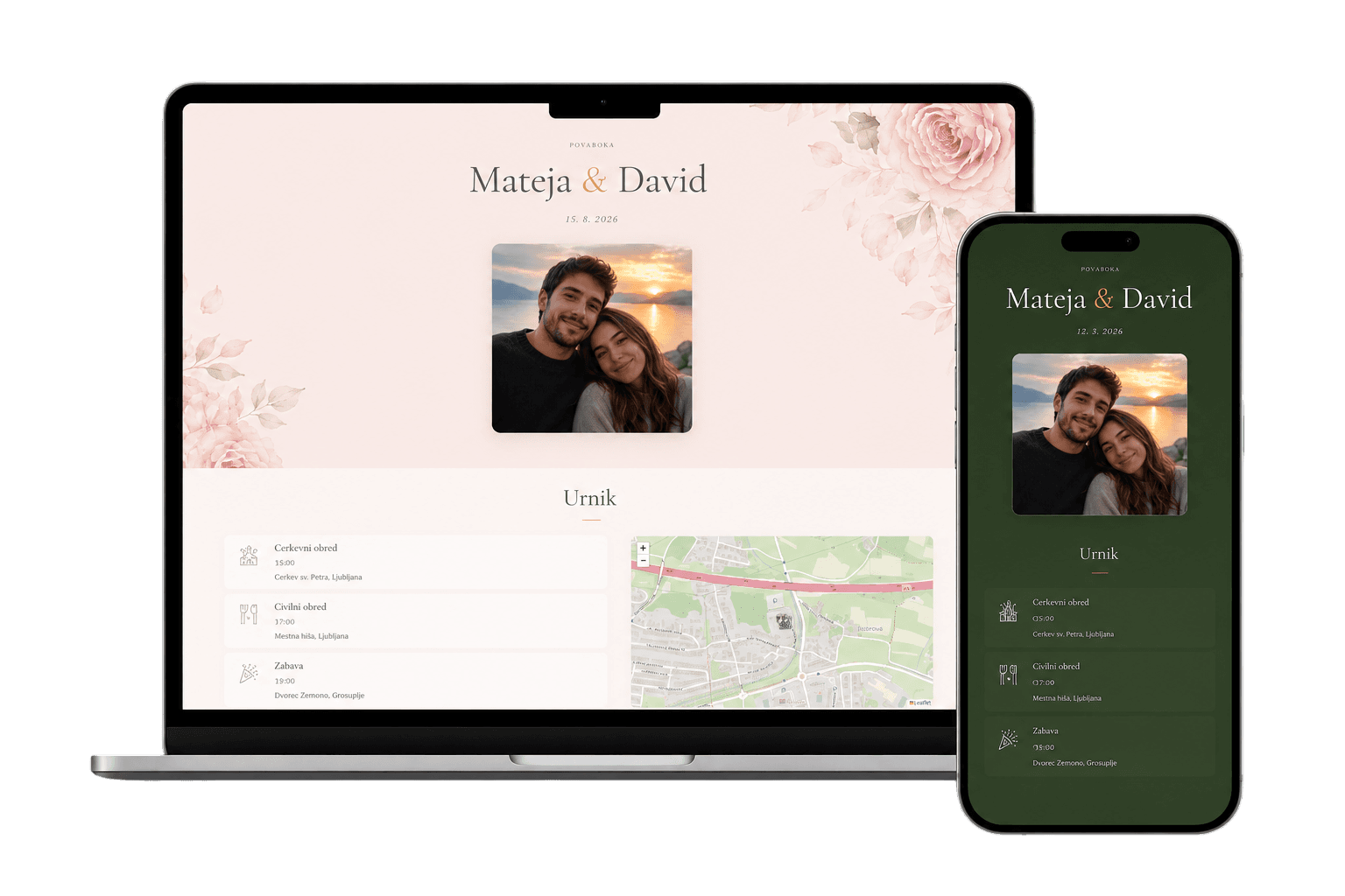 Porokca wedding website preview
